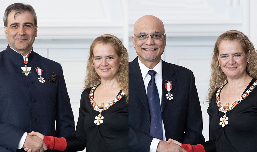 Mohit and Jamal shake hands with Julie Payette, Governor General.