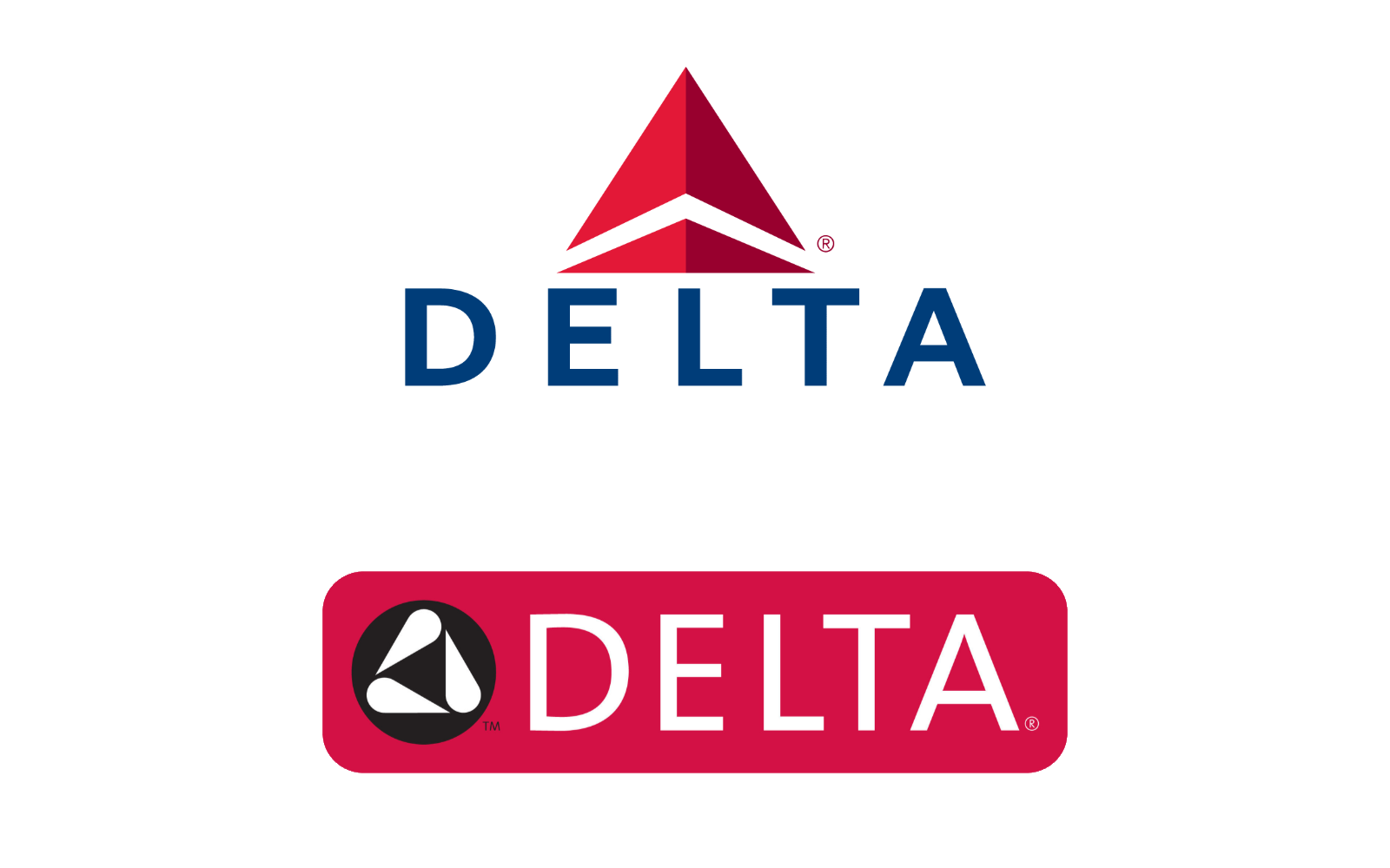 Delta Airlines logo above the Delta Faucet Company logo